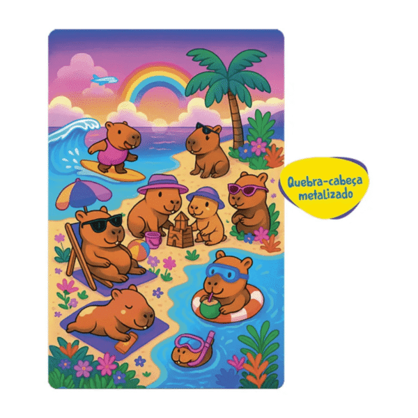 Quebra-Cabeça Metalizado Capivara Tropical 100 Peças - Imagem 3