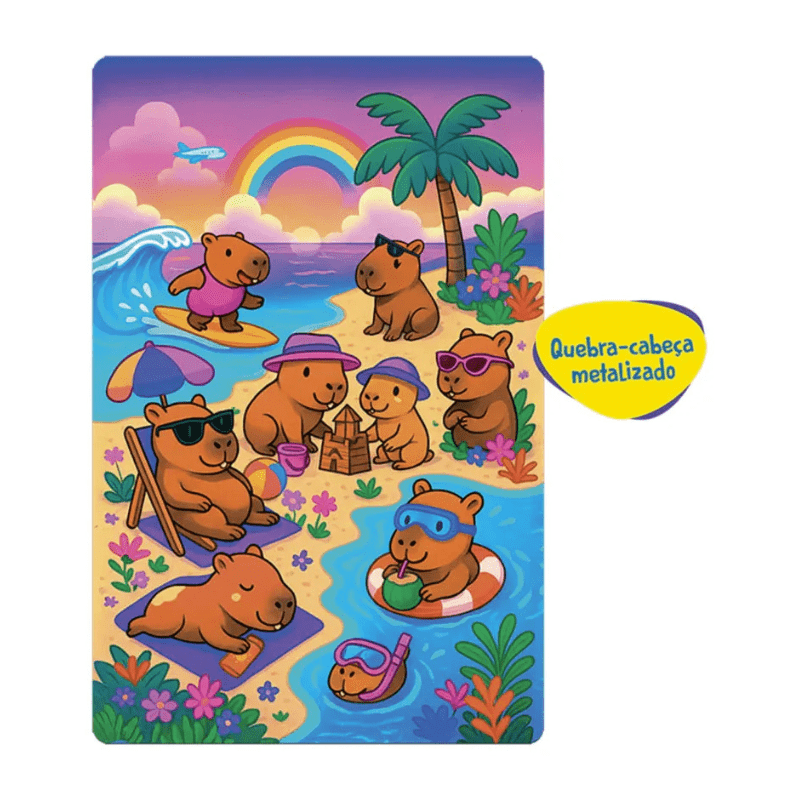 Quebra-Cabeça Metalizado Capivara Tropical 100 Peças - Imagem 3